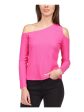 MICHAEL MICHAEL KORS Womens Pink Cold Shoulder Textured Long Sleeve Asymmetrical Neckline Top Sale