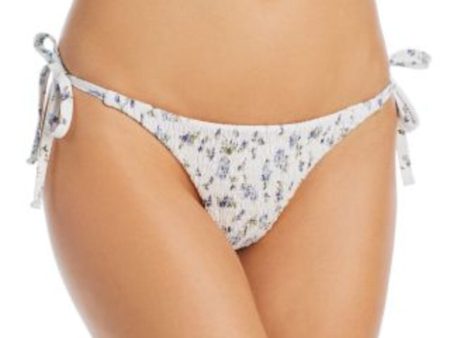 AQUA SWIM Women s White Floral Stretch Elastic Tie Smocked Bikini Swimsuit Bottom Supply