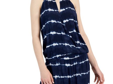 INC Womens Navy Sheer Keyhole Elastic Waist Tie Dye Sleeveless Halter Top Discount