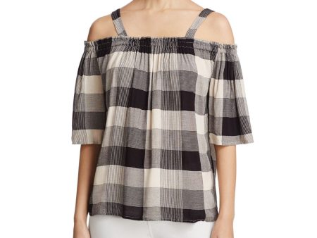 4OUR DREAMERS Womens Cold Shoulder Plaid Bell Sleeve Square Neck Peasant Top Sale