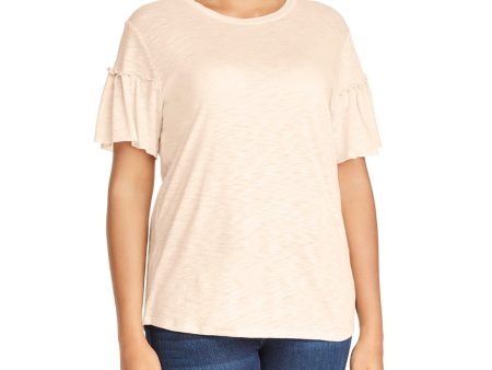 ELAN Womens Ruffled Crew Neck T-Shirt Fashion