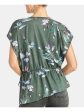 RACHEL ROY Womens Ruched Floral Short Sleeve Jewel Neck Top Online Hot Sale