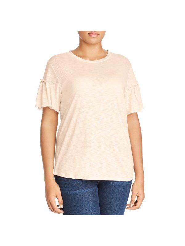 ELAN Womens Ruffled Crew Neck T-Shirt Fashion