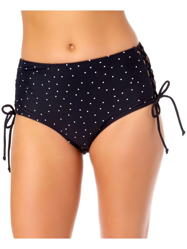 CALIFORNIA WAVES Women s Black Polka Dot Stretch Lace-Up Lined Bikini Moderate Coverage Tie High Waisted Swimsuit Bottom Hot on Sale