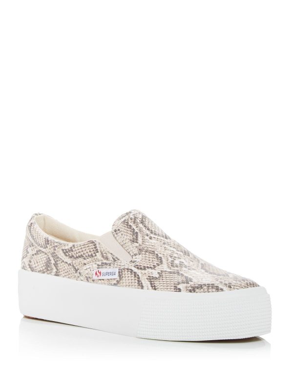 SUPERGA Womens Beige Snake Goring Logo 2306 Round Toe Platform Slip On Sneakers Shoes Online Sale