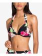 RACHEL RACHEL ROY Women s Black Floral Stretch Tie Lined Bikini Fixed Cups Deep V Neck Halter Swimsuit Top Fashion