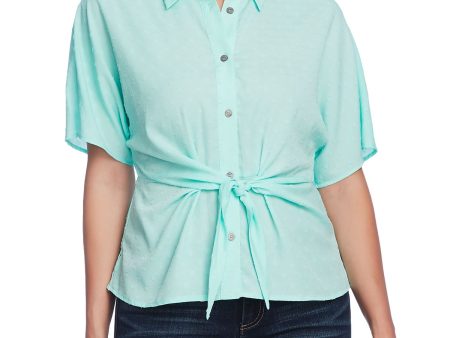 VINCE CAMUTO Womens Short Sleeve Collared Button Up Top Fashion