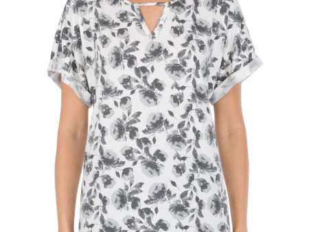 B COLLECTION Womens Stretch Floral Keyhole Top Supply