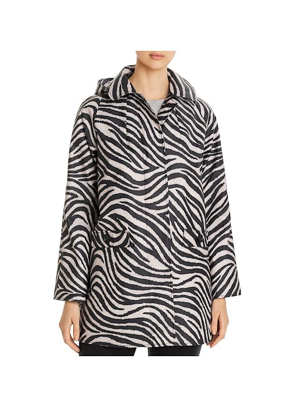 JANE POST Womens Black Animal Print Winter Jacket Coat Supply