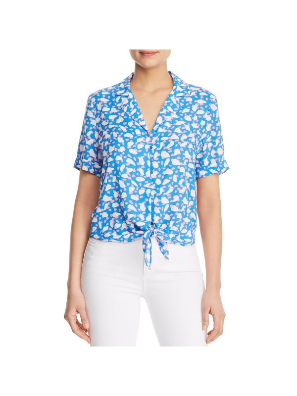 FINN & GRACE Womens Printed Short Sleeve Collared Button Up Top Hot on Sale