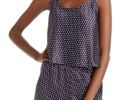 AQUA Womens Navy Polka Dot Spaghetti Strap Crop Top For Discount