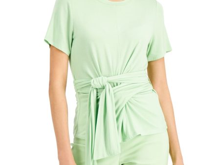 ALFANI Womens Green Stretch Short Sleeve Scoop Neck Top Hot on Sale