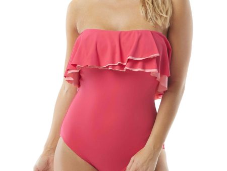 CONTOURS Women s Pink Flounced Removable Straps One Piece Swimsuit Online now