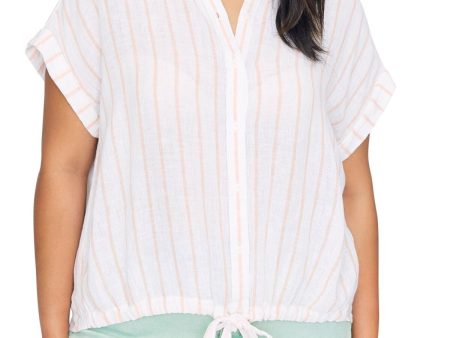 SANCTUARY Womens Striped Short Sleeve Collared Button Up Top For Discount