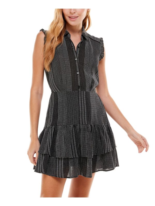 CITY STUDIO Womens Ruffled Printed Cap Sleeve Collared Mini Party Fit + Flare Dress Hot on Sale