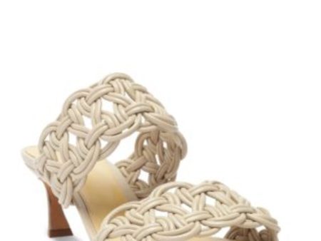 ALEXANDRE BIRMAN Womens Beige Woven Padded Sammy Round Toe Flare Slip On Leather Heeled Discount