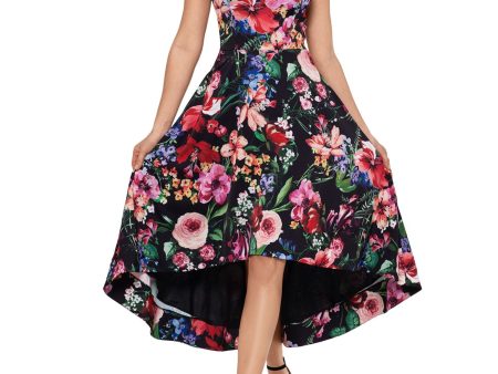 XSCAPE Womens Zippered Floral Spaghetti Strap Scoop Neck Midi Formal Hi-Lo Dress Online