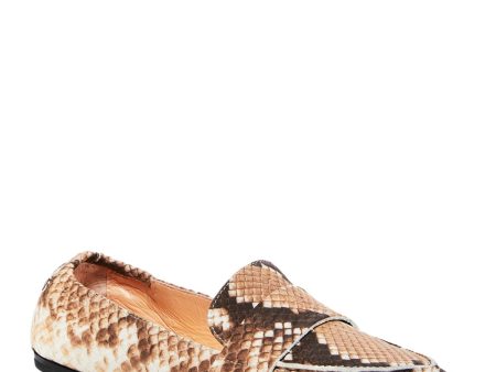 AGL Womens Beige Snake Print Padded Soft Moc Pointed Toe Slip On Leather Flats Shoes on Sale