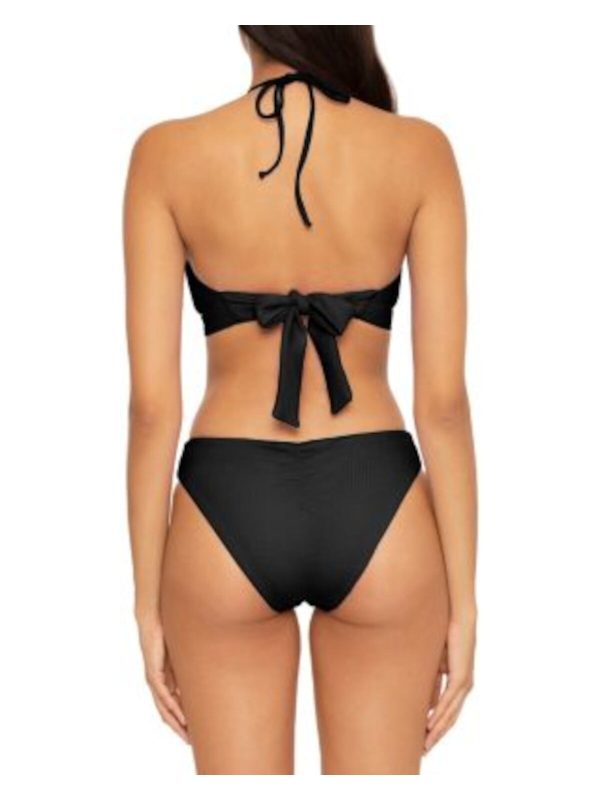 BECCA Women s Black Low Rise Lined Ruched Pucker Up Bikini Swimsuit Bottom For Discount