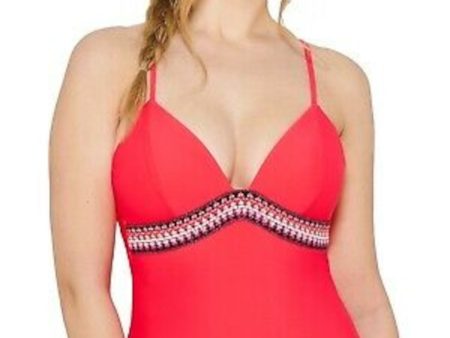 HULA HONEY Women s Orange Stretch Push-Up Tassel-Tie Lined Deep V Neck Fixed Cups Zig Zag Zink Tankini Swimsuit Top Online