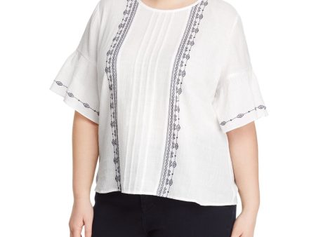 VINCE CAMUTO Womens Printed Elbow Sleeve Round Neck Top Hot on Sale