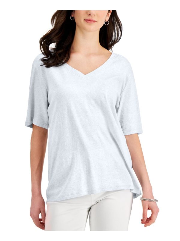 STYLE & COMPANY Womens White Short Sleeve V Neck T-Shirt Online