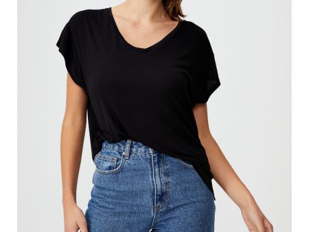 COTTON ON Womens Black Cap Sleeve V Neck T-Shirt Hot on Sale