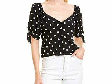 1. STATE Womens Black Polka Dot V Neck Button Up Top For Cheap