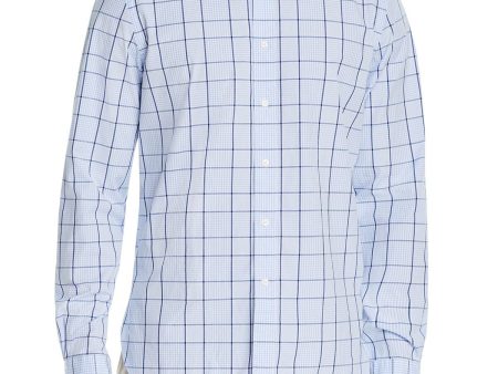 The Mens store Mens Blue Framed Gingham Long Sleeve Classic Fit Button Down Cotton Blend Casual Shirt Online now