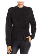 MASON Womens Black Glitter Knot-front Long Sleeve Crew Neck Peplum Top on Sale