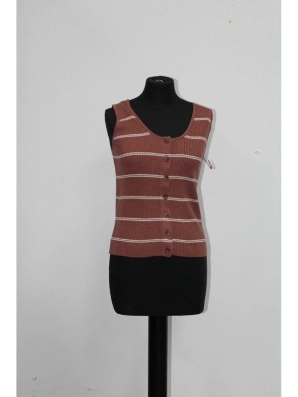 Freshman Womens Pink Button-up Striped Sleeveless Scoop Neck Tank Top Online now