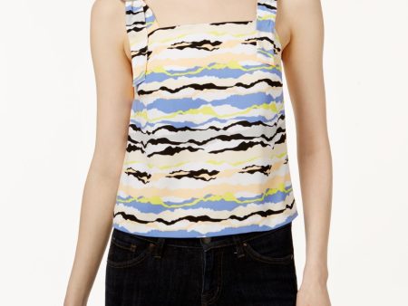 KENSIE Womens Blue Adjustable Strap Striped Sleeveless Square Neck Top For Cheap