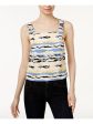 KENSIE Womens Blue Adjustable Strap Striped Sleeveless Square Neck Top For Cheap