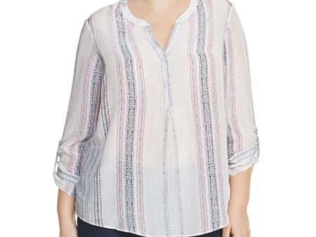 NIC+ZOE Womens Printed Roll-tab Sleeve Split Top Cheap