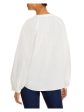 JOIE Womens Poplin Pleated Cuffed Sleeve Crew Neck Top Fashion