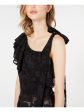 RACHEL ZOE Womens Black Ruffled Short Sleeve Jewel Neck Top Online Hot Sale