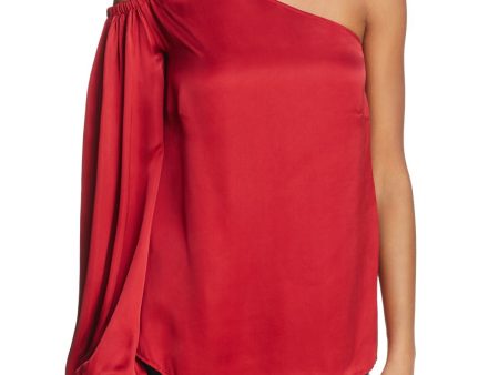 ELIZABETH AND JAMES Womens Red Long Sleeve Asymmetrical Neckline Top Discount