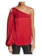 ELIZABETH AND JAMES Womens Red Long Sleeve Asymmetrical Neckline Top Discount