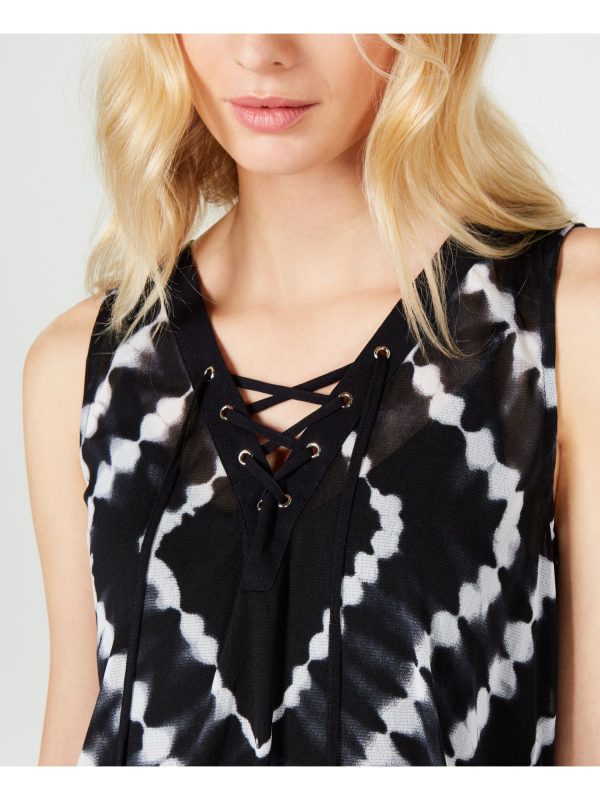 INC Womens Lace Up Printed Sleeveless V Neck Trapeze Top Online