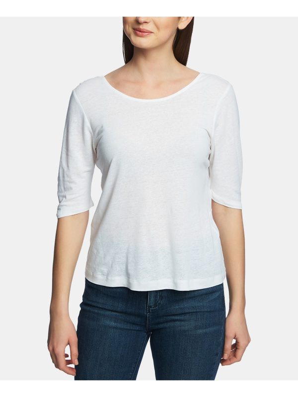 1. STATE Womens White Short Sleeve Jewel Neck Top Online Sale