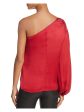 ELIZABETH AND JAMES Womens Red Long Sleeve Asymmetrical Neckline Top Discount