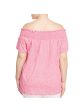 MICHAEL MICHAEL KORS Womens Smocked Check Short Sleeve Off Shoulder Top Fashion