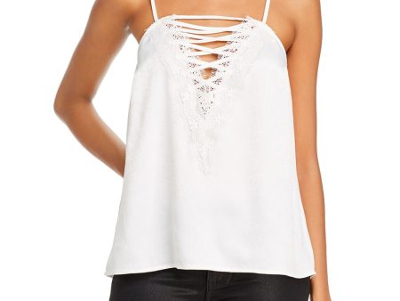 AQUA Womens White Lace Tie Spaghetti Strap V Neck Evening Blouse For Cheap