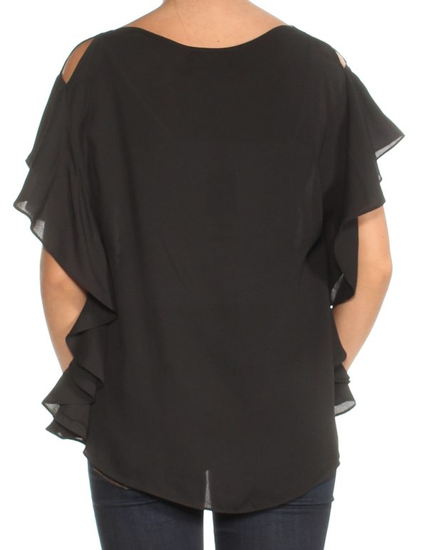 MAX JEANS Womens Black Ruffled Dolman Sleeve Keyhole Top Online now