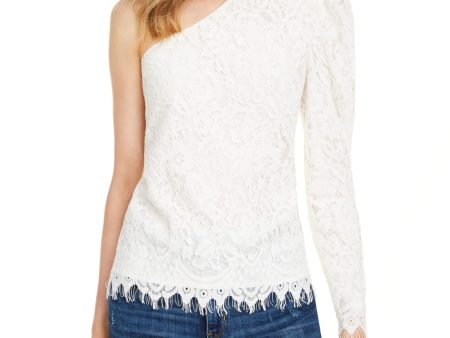 LEYDEN Womens Ivory Fringed Embroidered Long Sleeve Asymmetrical Neckline Party T-Shirt Hot on Sale