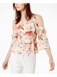 RACHEL ZOE Womens Pink Cold Shoulder Printed 3 4 Sleeve Square Neck Top Sale