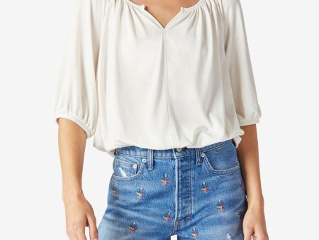 LUCKY BRAND Womens Ivory Elbow Sleeve Split Peasant Top For Cheap