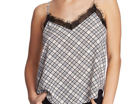 1. STATE Womens Black Lace Plaid Spaghetti Strap V Neck Tank Top For Cheap