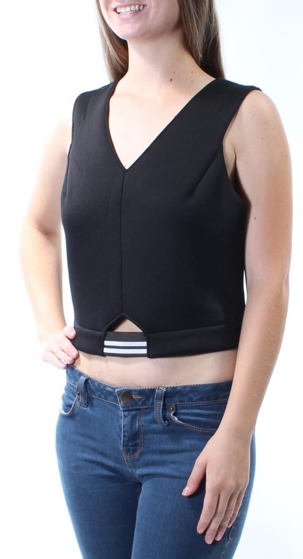 KIIND OF Womens Black Cut Out Sleeveless V Neck Crop Top For Cheap