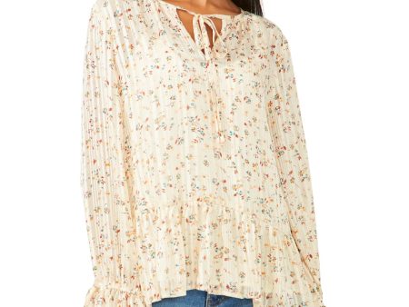 RILEY&RAE Womens Tie Floral Long Sleeve Round Neck Top on Sale